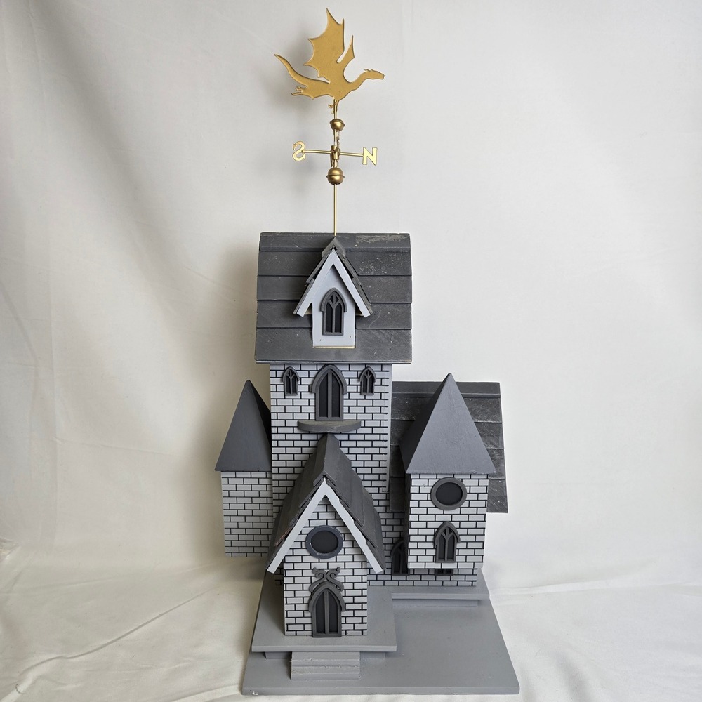 Wind & Weather Gothic Castle Birdhouse Metal Dragon Weathervane Gray 23"
